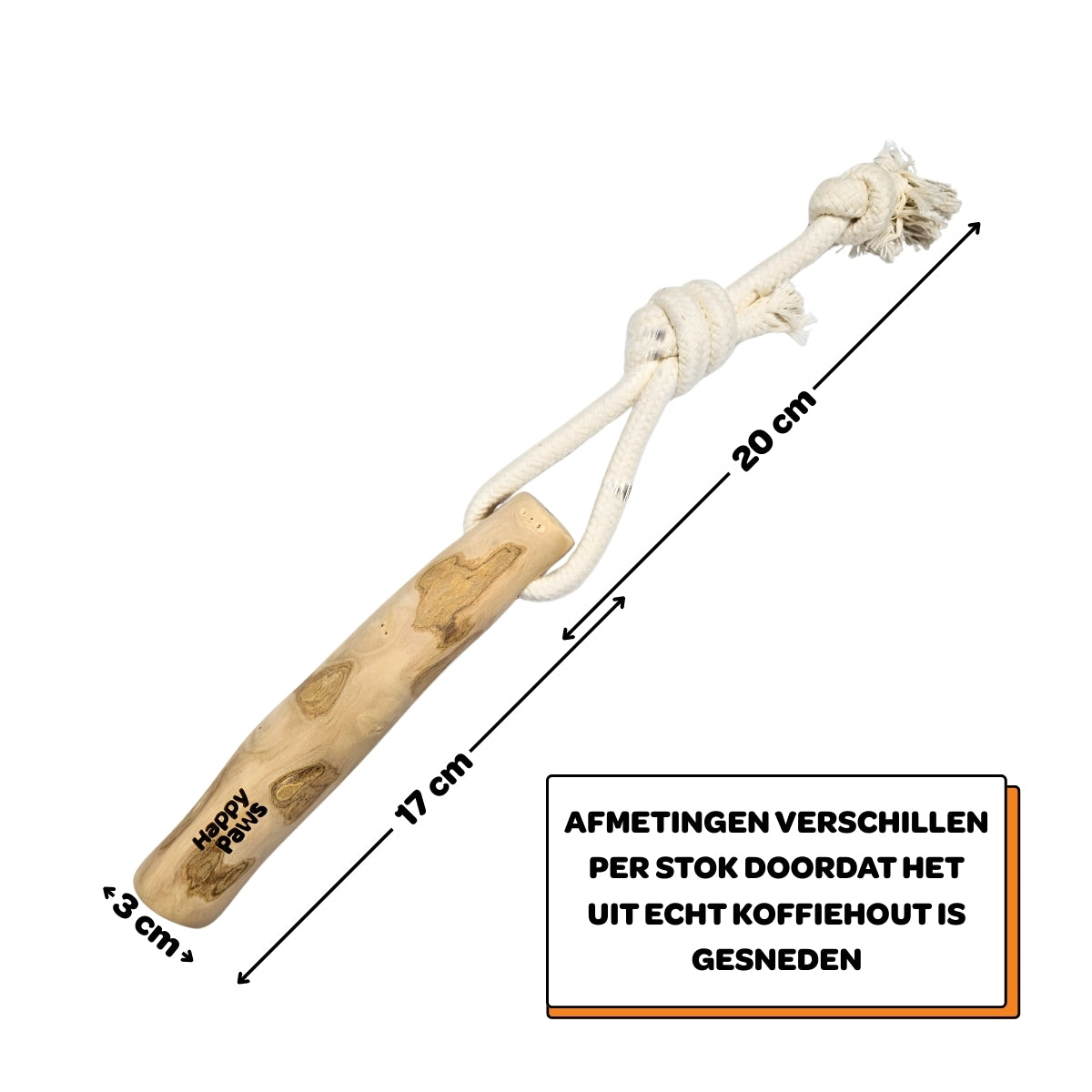 Koffiehouten Kauwstok met Touw - Maat M