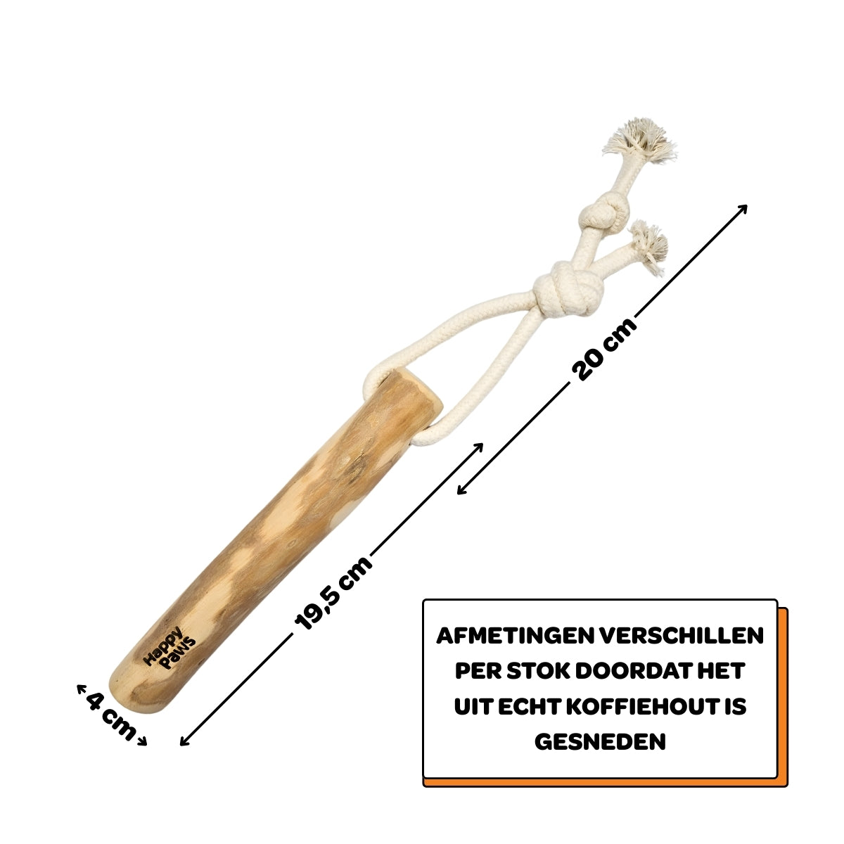 Koffiehouten Kauwstok met Touw - Maat L